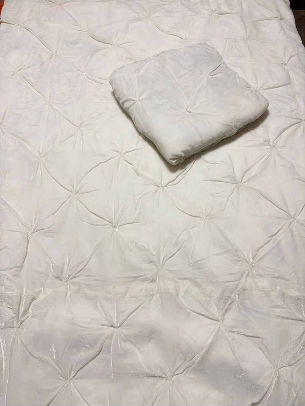 Pottery Barn Monique Lhuillier Velvet Pintuck Quilt Full Queen Ivory 1 Euro Sham